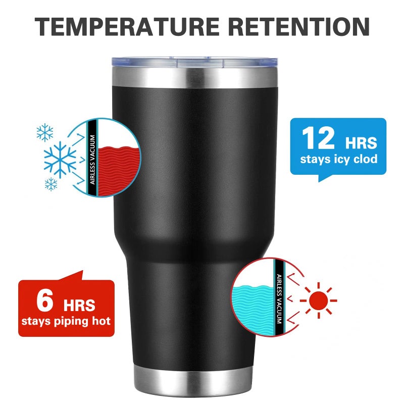 MEWAY 30oz Insulated Tumbler With Lids and Straws,Stainless Steel Double Vacuum Coffee Tumbler Cup, Brush, Durable Powder Coated Coffee Cup for Cold & Hot Drinks, Office, Travel(Black,4 PACK) - Image 2